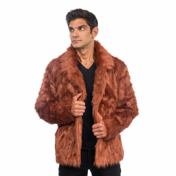 Chaks - Jacke mit Felloptik für Erwachsene, Kunstfell, Felljacke für Karneval, Festival, Party Fashion L Braun Angebot bei HelloDeals