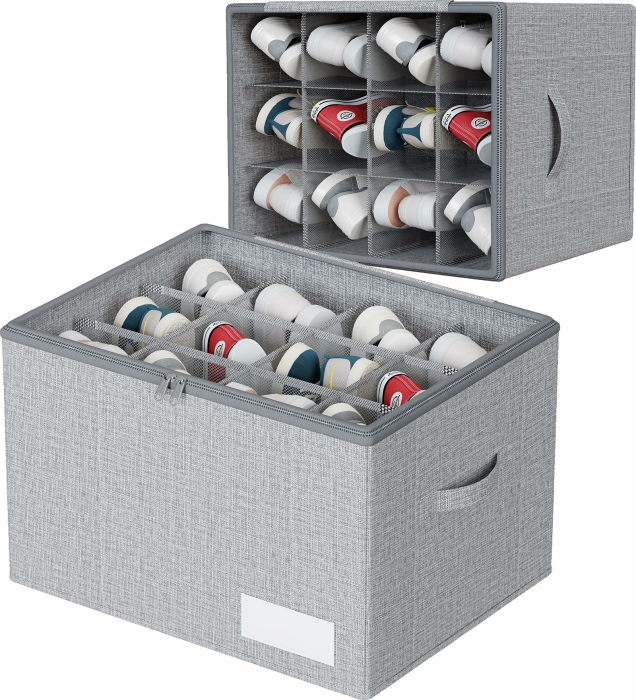 Schuhorganizer Platzsparend, Großer Faltbar Stoff Schuhaufbewahrungsbox Passt 12 Paare, Schuh Organizer mit 2 Verstärkten Griffen - Grau 43 x 32 x 31 cm Grau Angebot bei HelloDeals