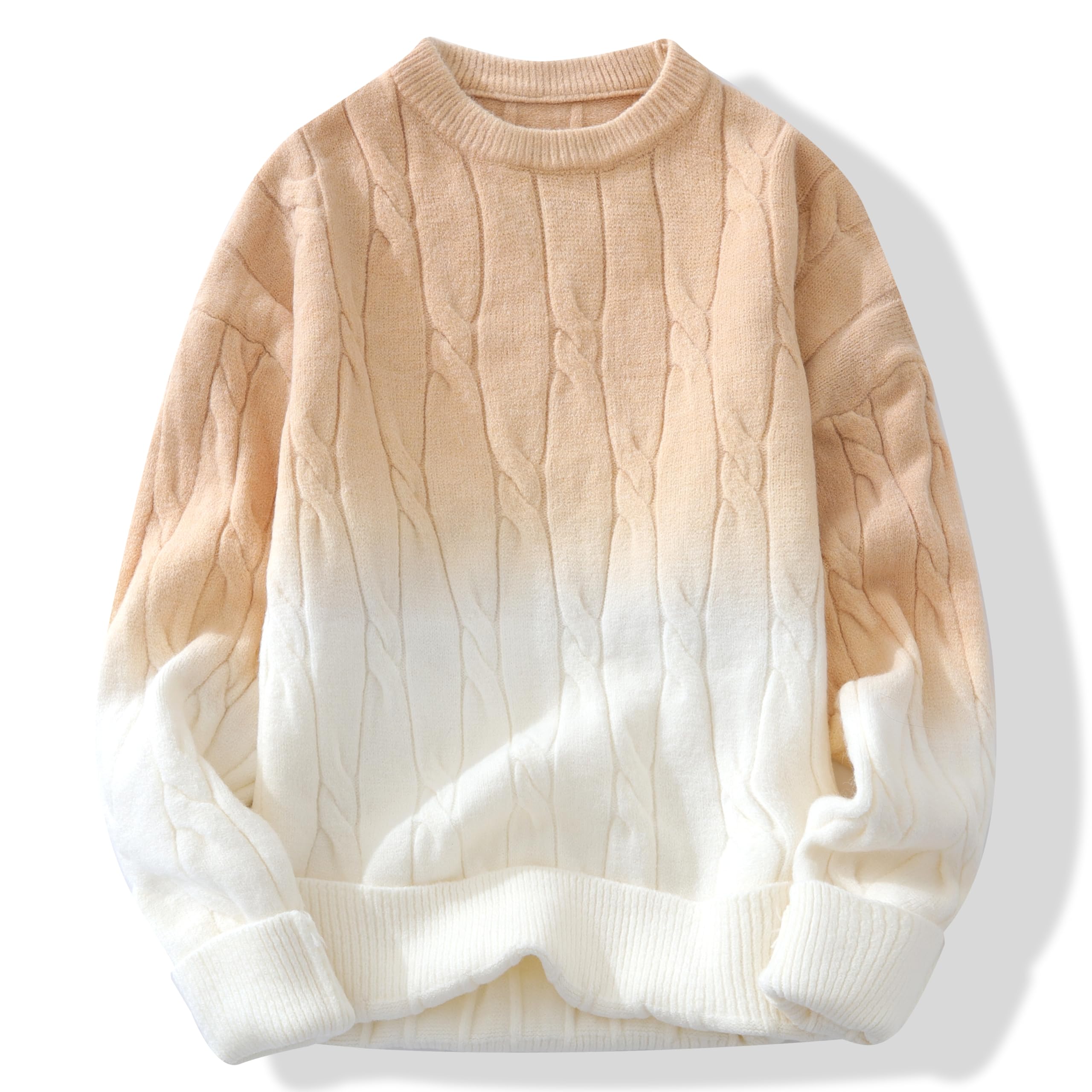 GURUNVANI Unisex-Pullover mit Farbverlauf, Rundhalsausschnitt, lockere Passform, gedrehte Textur Khaki XL Angebot bei HelloDeals