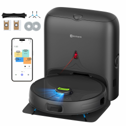 Saugroboter mit Wischfunktion 10,000Pa, Tierhaar-Schneider, Katzen-Laserspiel, Automatische Staubentleerung 75 Tage, Laser-Navigation, Hebbarer Mopp für Teppichböden für Tierhaare, Hartböden, Teppiche Schwarz Angebot bei HelloDeals