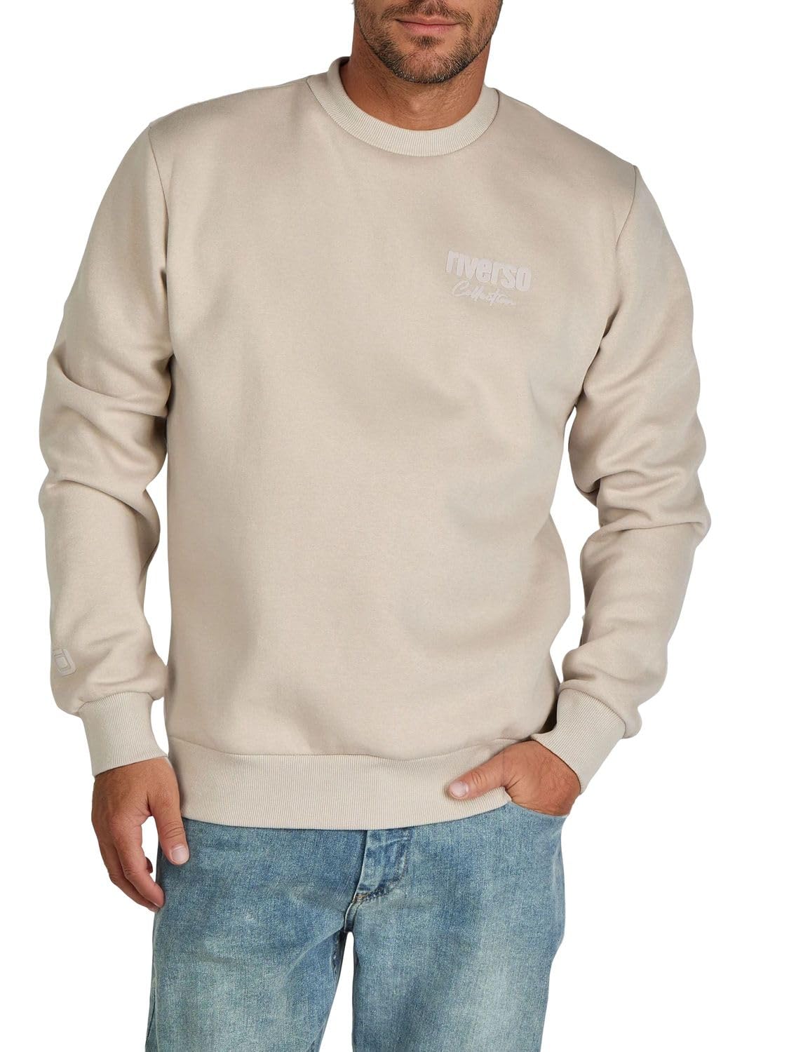 riverso Pullover Herren mit Druck RIVJamie Regular Fit Sweatshirt Rundhals Langarm Weiß Beige Grau Grün Schwarz S M L XL XXL 3XL 4XL 5XL 4XL Ash Beige-ash Beige Angebot bei HelloDeals