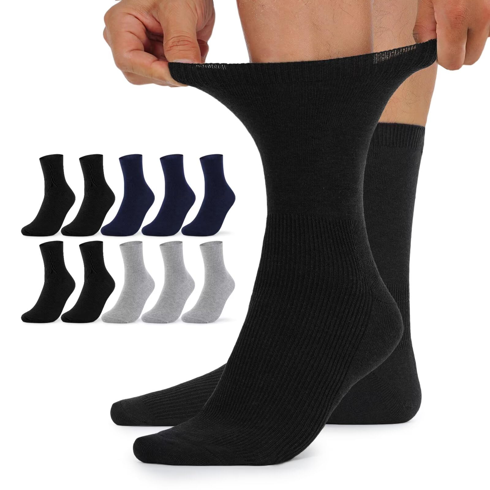 10 Paar Diabetikersocken Herren und Damen ohne Gummibund Diabetiker Socken mit Komfortbund aus Baumwolle Schwarz*4+Grau*3+Dunkelblau*3 35-38 Angebot bei HelloDeals