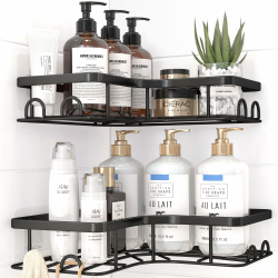 Kitsure Duschablage Ohne Bohren - 2 Stücke Rostfreies Duschgel Halterung Ohne Bohren Duschablage Ecke Mit 4 Haken Seifenschale Und Rasiererhalter, Langlebiges Duschregal Ohne, Schwarz Large Schwarz Angebot bei HelloDeals