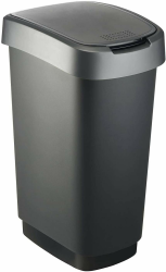 Rotho Twist Mülleimer 50l mit Deckel, als Schwing oder Klappdeckel nutzbar, Kunststoff, schwarz/silber, 50l (40.1 x 29.8 x 60.2 cm) Schwarz/Anthrazit Angebot bei HelloDeals