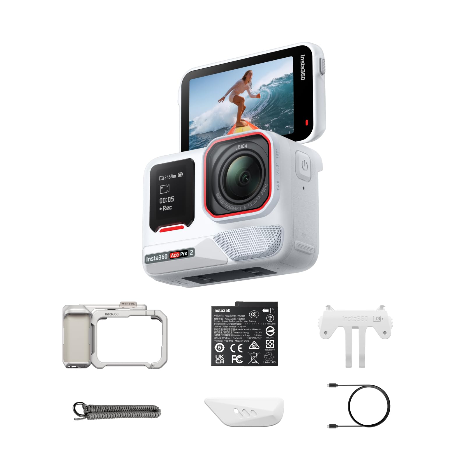 Insta360 Ace Pro 2 Polarweiß Limited Edition – Xplorer-Bundle Mondsilber: Mit Leica entwickelte 8K Kamera, 1/1,3"-Sensor, Dual-KI-Chip, führende Schwachlichtleistung, Flip-Touchscreen & KI Polarweiß Xplorer-Bundle (Mondsilber) Angebot bei HelloDeals