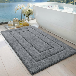 DEXI Badteppich rutschfeste,weicher Badezimmerteppich Wasserabsorbierend Badematte maschinenwaschbar Badvorleger für Dusche,Badewanne und Toilette, Grau, 60 x 110 cm 60 x 110 cm (Rechteckig) Grau Angebot bei HelloDeals