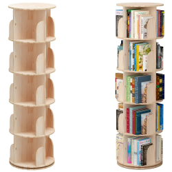PTUWODS Drehbares Bücherregal, Standregal, 360 Grad, Lagerregal für Bibliothek, Schlafzimmer, Wohnzimmer, multifunktionales Bücherregal Massivholz (5 böden) Angebot bei HelloDeals