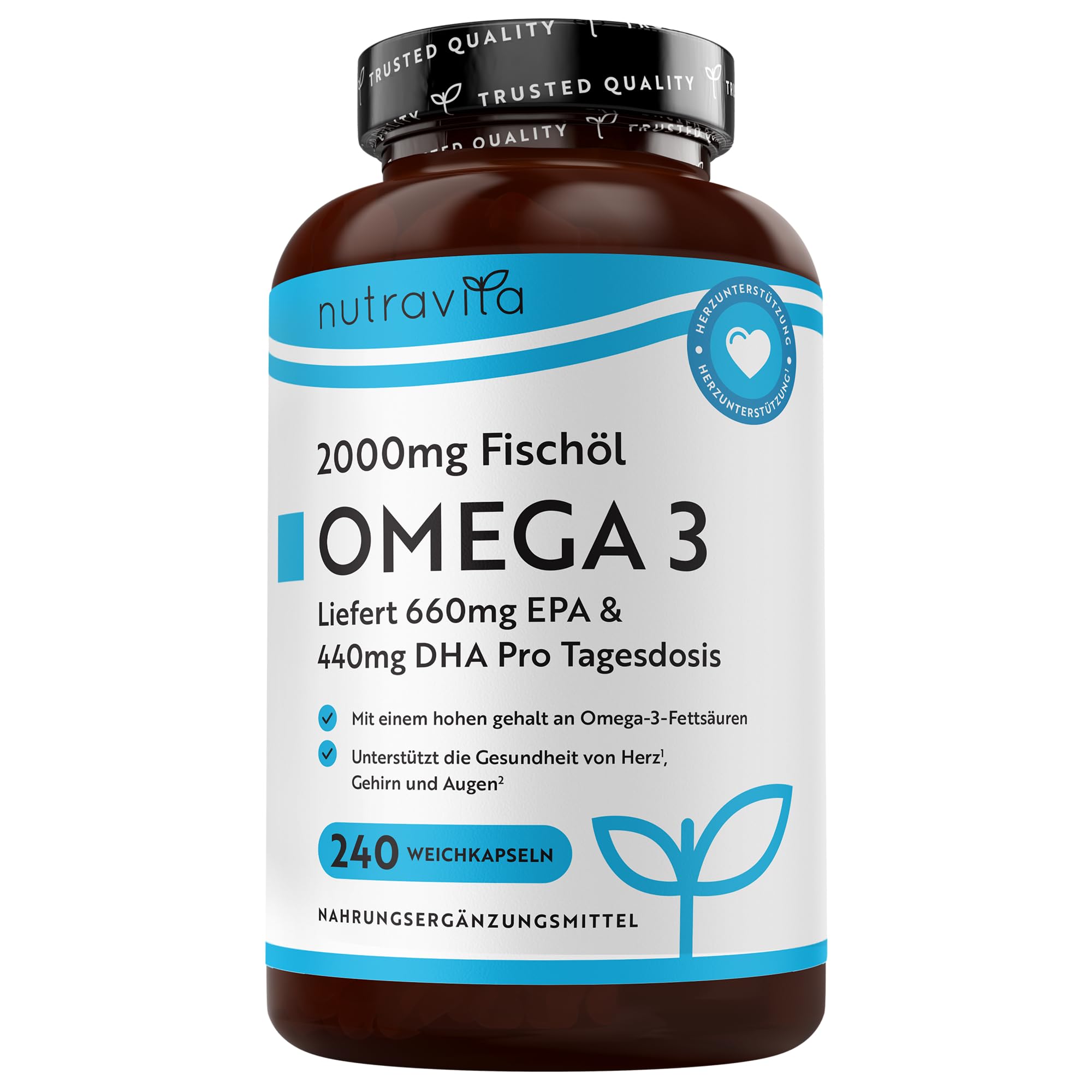 Nutravita Omega 3 Kapseln Hochdosiert 2000mg - 240 Weichkapseln für 4 Monate - Fischöl Kapseln mit 660mg EPA un 440mg DHA Unterstützt die Gesundheit von Herz, Gehirn & Augen (EFSA) Angebot bei HelloDeals