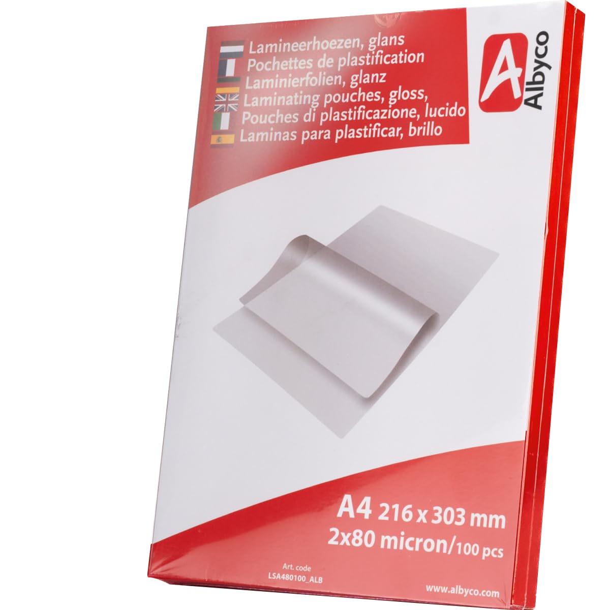 Albyco Laminierfolien, Laminiertaschen - Format A4, 216x303 mm - Dicke 2x80 (160) Mikron - Glänzend - 100 Stück - Transparent Glänzend - 100 Stück A4 - 160 Microns Angebot bei HelloDeals