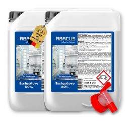 ABACUS® Essigsäure 60% | Hochkonzentrierte Essigsäure für Haushalt, Garten & Industrie | Vielseitig einsetzbar als Essigreiniger zum Reinigen & Entkalken | Individuell verdünnbar | 10 Liter Angebot bei HelloDeals
