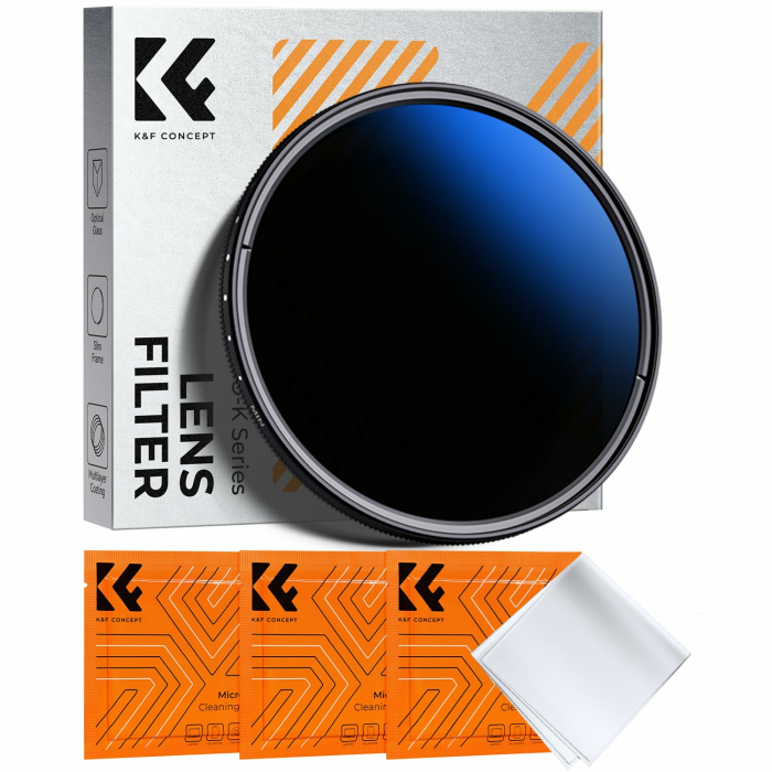 K&F CONCEPT 58mm ND Filter Variabler Graufilter ND2-ND400 (1-9 Blendenstufen) mit DREI Reinigungstücher für Landschaftsfotografie（Nano-Klear Serie） Angebot bei HelloDeals