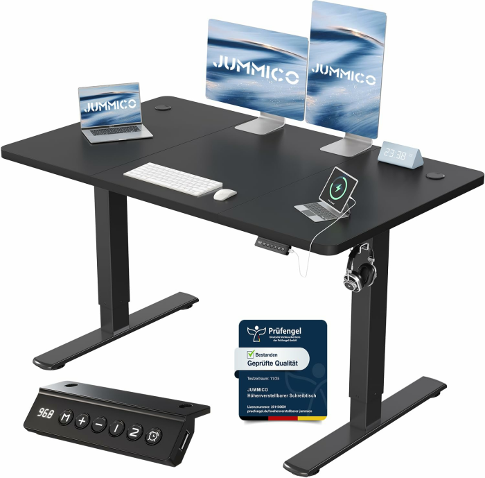 JUMMICO Höhenverstellbarer Schreibtisch mit USB-Ladeanschluss 120 x 60 cm, Schreibtisch Höhenverstellbar Elektrisch, Steh-Sitz Tisch Stehpult Verstellbarer Computertisch,Standing Desk,Schwarz Schwarz 120 x 60 cm Angebot bei HelloDeals