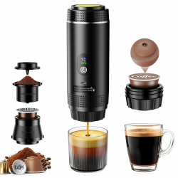 Mini kaffeemaschine für unterwegs, 3 in 1 akku kaffeemaschine, auto espressomaschine mit USB, Kompatibel mit kapsel und gemahlener Kaffee, wohnmobil gadgets und camping geschenke Schwarz Angebot bei HelloDeals
