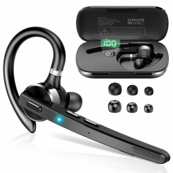 Bluetooth Headset V5.3, Wireless Freisprech Telefon mit CVC 8.0/ENC Dual Mic, APTX, Mute Zwei-Geräte-Verbindung Headset Handy, 90 Std Spielzeit Bluetooth Ohrhörer mit Ladebox für Geschäft/Trucker Grau Angebot bei HelloDeals