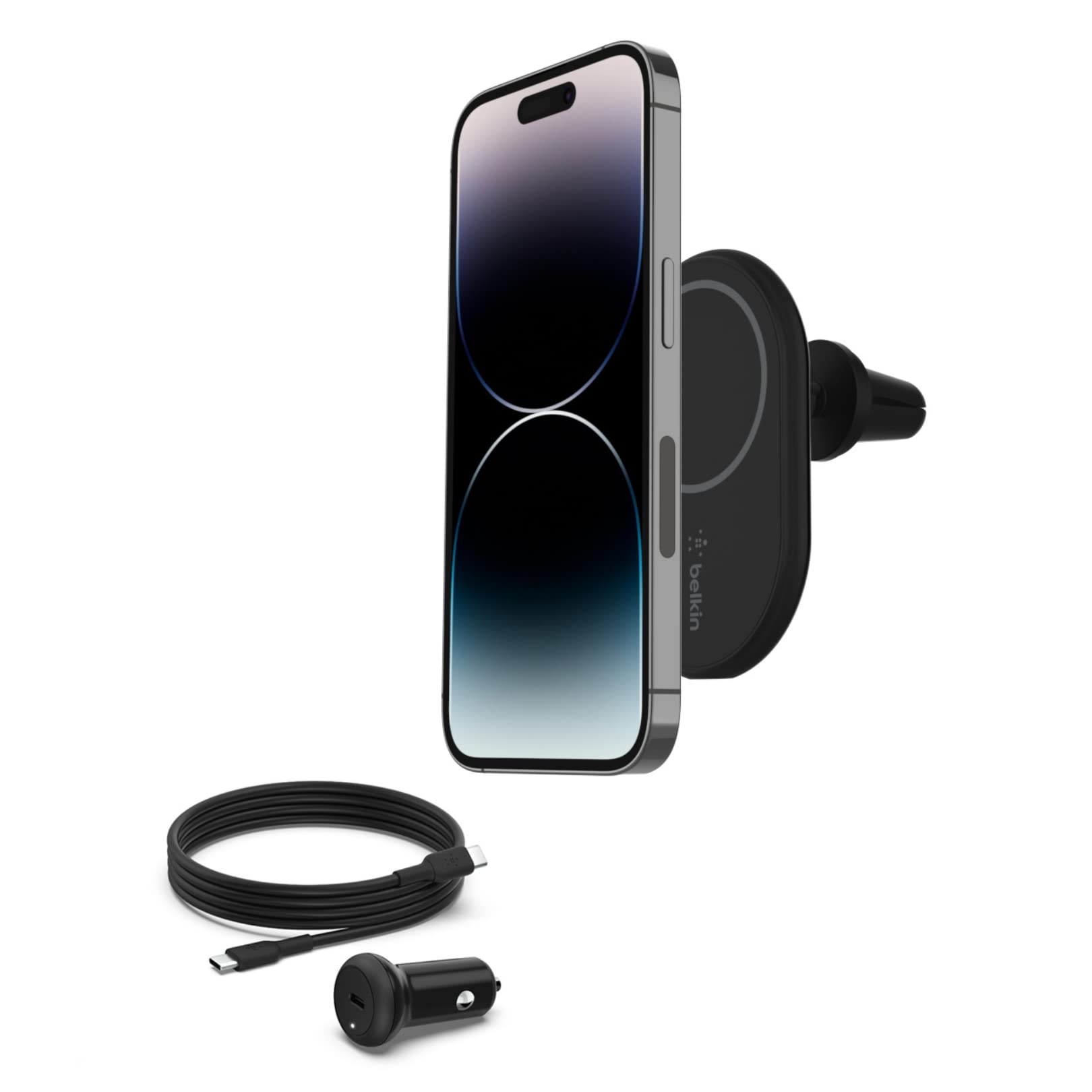 Belkin BoostCharge drahtloser magnetischer Kfz-Telefon-Halter, Kfz ladegerät compatibel mit MagSafe-fähigem iPhone 17, Air, 16, 15, 14, 13, 12, Pixelsnap (inkl. Kabel und Ladegerät) Mit Ladegerät Angebot bei HelloDeals