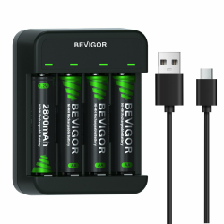 Bevigor AA NI-MH-Akku, 4 Stück AA wiederaufladbare Batterien mit 4-Positionen-Ladegerät für schnell aufladbar Ladegerät + 4 AA Angebot bei HelloDeals
