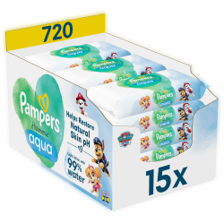 Pampers Harmonie Aqua Baby-Feuchttücher Paw Patrol, 15 Packungen mit 48 Feuchttüchern, 720 Baby-Feuchttücher helfen, den natürlichen pH-Wert der Haut wiederherzustellen, leichte Lotion mit 99% Wasser 1 stück (720er Pack) Angebot bei HelloDeals
