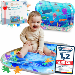 Mallie® Wassermatte Baby 66x50 CM [100% BPA & Schadstoff-Frei] ab 3, 6 und 9 Monate im Ozean Blau Design I Baby Spielzeug, Spielzeug Ab 6 Monate als Wassermatte Baby und Baby Spielzeug 6 Monate Klein Blau Angebot bei HelloDeals