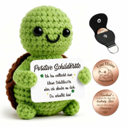 Pocket Hug Schildkröte - Handgehäkelte Schildkröte Puppe mit Glücksmünze & Lederetui - Glücksbringer & Mutmacher - Geschenkidee zum Geburtstag - Gute Besserung - Geschenk für Männer, Frauen Angebot bei HelloDeals