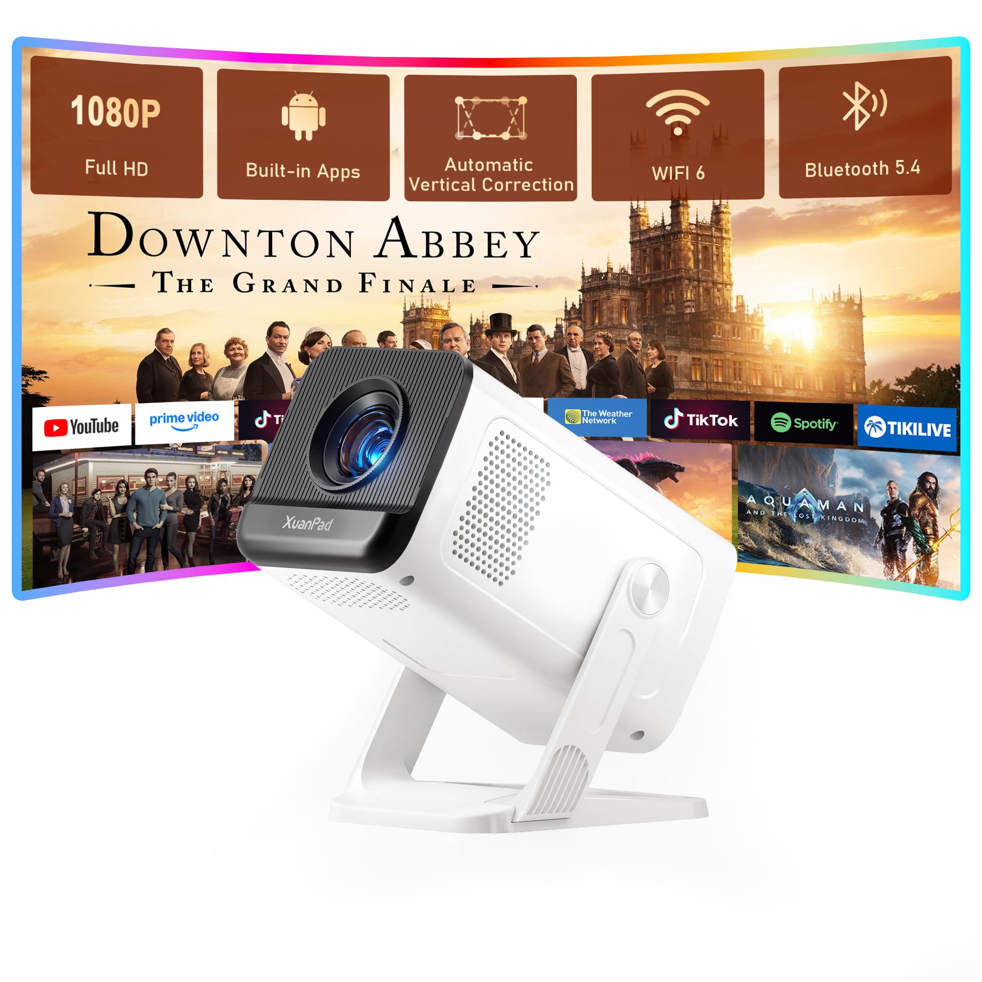 [Mini Beamer & Offizielle Lizenzierte App] XuanPad White Smart Beamer 4K Unterstützung 20000 Lumen mit WiFi und Bluetooth, Tragbarer Native 1080P Outdoor Projektor mit 360° Ständer White Smart Projector Angebot bei HelloDeals