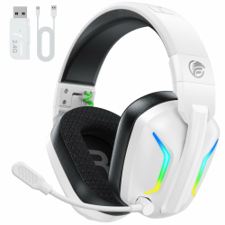 Fachixy Bluetooth Headset, 2,4G Gaming Headset Wireless mit Mikrofon für PS5, PS4, PC, Switch, Mac, Faltbarer Surround Sound Noise Cancelling Kopfhörer mit LED Licht, Über 50 Stunden Akkulaufzeit Standard-Wireless Arktisweiß Angebot bei HelloDeals
