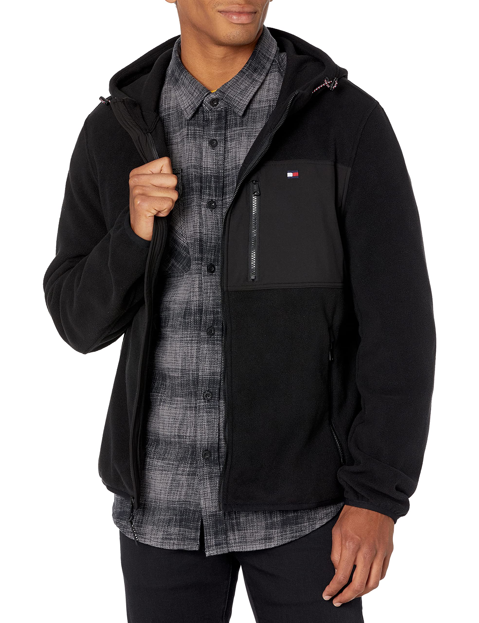 Tommy Hilfiger Herren Hooded Performance Fleece Jacket Jacke XL Schwarz/Schwarz, gemischte Medien Angebot bei HelloDeals