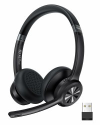 TechRise V5.2 Bluetooth Headset mit Mikrofon, Wireless Headset mit Noise Cancelling Mikrofon & Stummschalttaste, USB-Dongle, 50+ Std. Akku, On-Ear Kopfhörer Kabellos für Callcenter/Büro/Trucker Schwarz Angebot bei HelloDeals