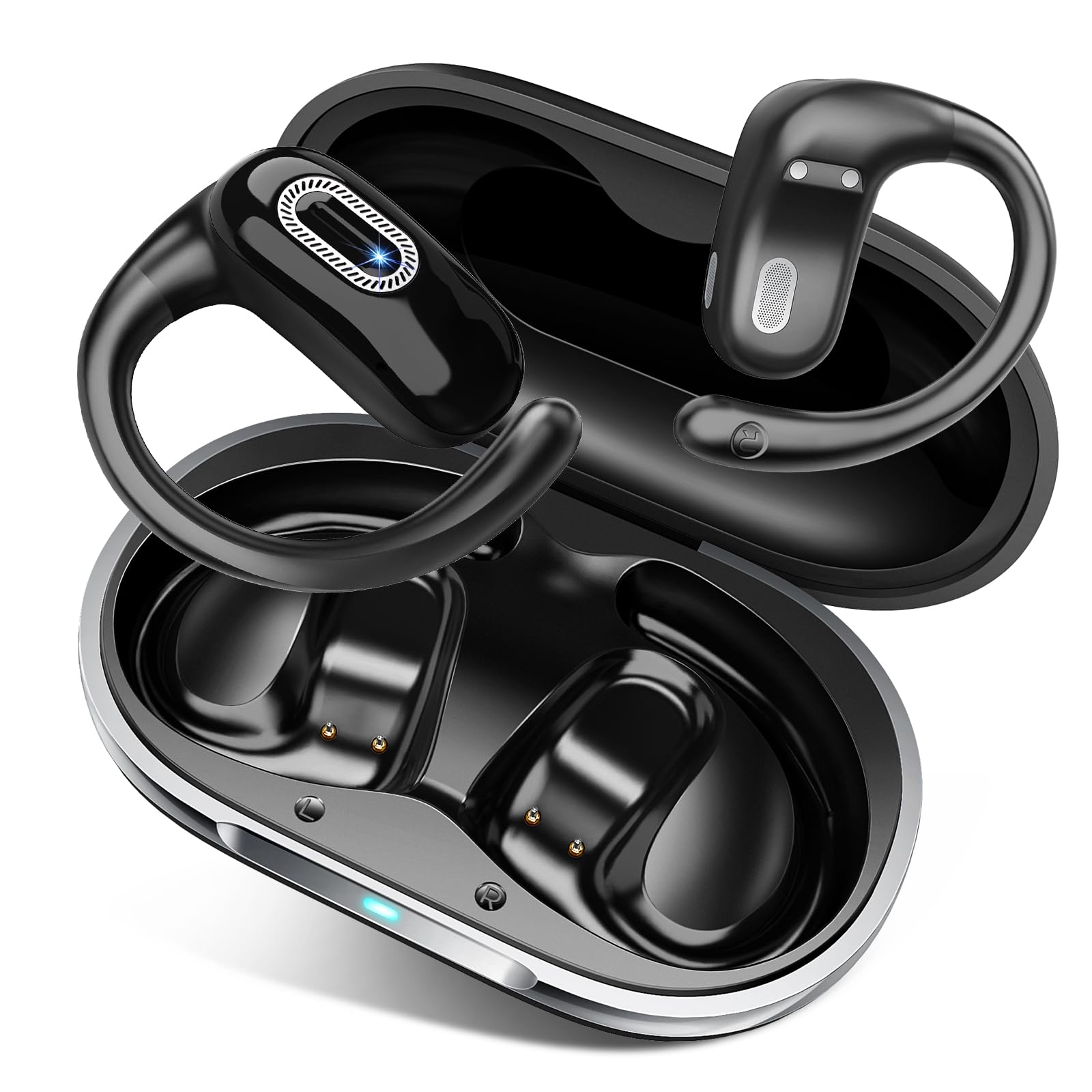 Open Ear Kopfhörer, Bluetooth 5.4 Kopfhörer Kabellos, Tiefer Bass, 58 Std Spielzeit, 4 ENC Mikrofon, Over Ear Kopfhörer Sport mit Ohrhaken, IPX7 Wasserfest Ohrhörer für Laufen,Joggen, Fitness, Schwarz Tiefschwarz Angebot bei HelloDeals