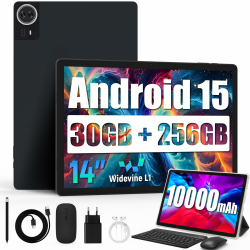 Tablet 14 Zoll Android 15 Tablet PC Octa Core Prozessor 30 GB RAM 256 GB ROM Erweiterbar auf bis zu 1 TB TF 1920x1200 FHD IPS Touchscreen 10.000 mAh 5MP+8MP Dual Kamera WiFi 6 Bluetooth 5.4 (Schwarz) Angebot bei HelloDeals