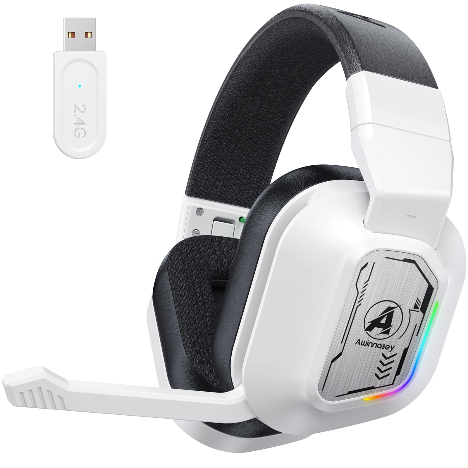 PH4 Wireless Gaming Headset mit Mikrofon, 2,4 GHz Gaming Kopfhörer für PS5, PS4, PC, Switch, Mac, Faltbarer Geräuschunterdrückung Bluetooth Kopfhörer mit LED Licht, Weiß Schwarz Angebot bei HelloDeals