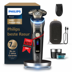 Philips elektrischer Rasierer i9000 Prestige Ultra für Herren, Nass- und Trockenrasur, schwarz, Druck- und Bewegungssensor, Trimmeraufsatz, Reinigungsstation, Ladestation und Reiseetui (XP9405/31) [Neu] i9000 Prestige Ultra, Reiseetui, Ladestation, Bartst Angebot bei HelloDeals