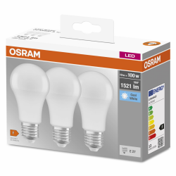 Osram LED Lamps Base Classic A, in Kolbenform mit E27-Sockel, Nicht Dimmbar, Ersetzt 100 Watt, Matt, Kaltweiß - 4000 Kelvin, 3er-Pack 4000k Kaltweiß 100W 3 Pack Angebot bei HelloDeals
