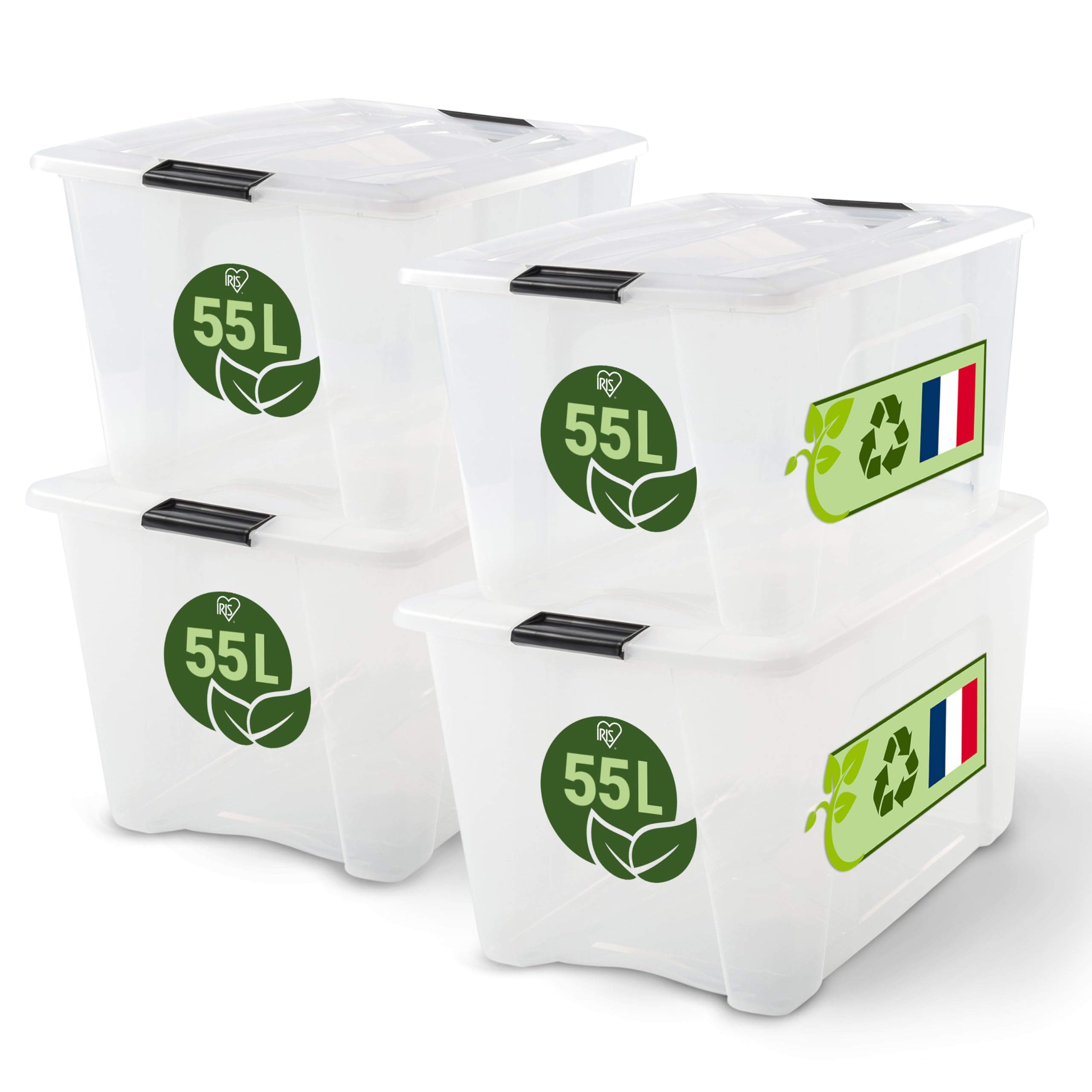 Iris Ohyama Aufbewahrungsboxen mit Deckel, 55L, 4er-Set, Transparent, Sicherer Verschluss, Stapelbar, Griffe, Schlafzimmer, Schrank, Büro, Organisation, BPA-freies Plastik, Ordnungsboxen, BSB-55 58 x 38 x 36.5 cm x4 Angebot bei HelloDeals