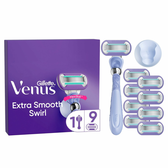 Gillette Venus Extra Smooth Swirl Damenrasierer, 9 Ersatzklingen, Schwenkbares Handstück und Duschhalterung 1 stück (9er Pack) Rasierer + 9 Klingen Angebot bei HelloDeals