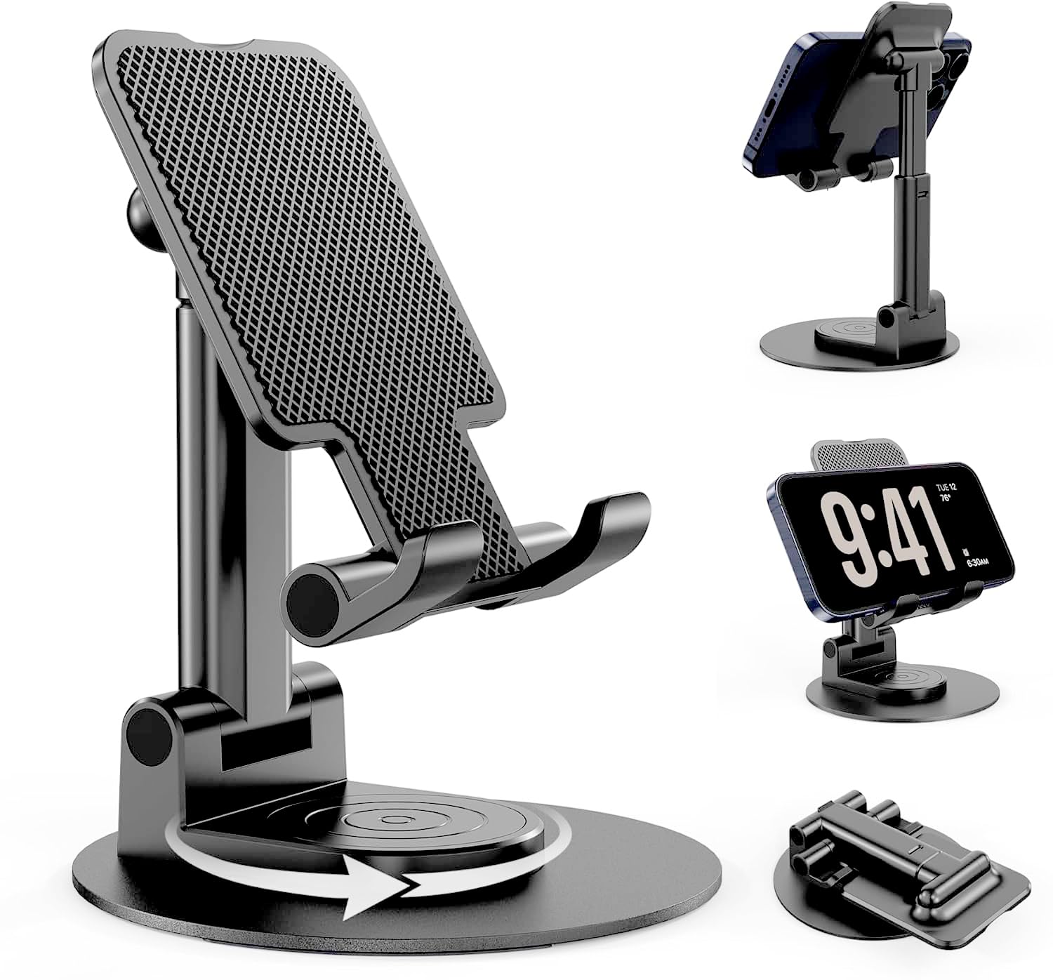 BHHB Verstellbar handyhalterung Tisch Handy Ständer Tisch Faltbarer Handyhalterung, Mobile Halterung kompatibel mit iPhone 16/15/14/13/12, Galaxy Huawei, Galaxy,alle Smartphones 7,9 Zoll - Schwarz 6CM Schwarz Angebot bei HelloDeals