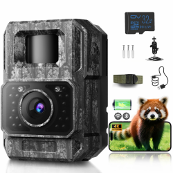 MAXDONE Wildkamera mit Handyübertragung APP - Wildtierkamera 4K 64MP HD mit WLAN Bluetooth Bewegungsmelder Nachtsicht, Wildkamera mit 6000mAh Akku, 0,1s Auslösezeit, 32GB Speicherkarte IP66 Schwarz Angebot bei HelloDeals
