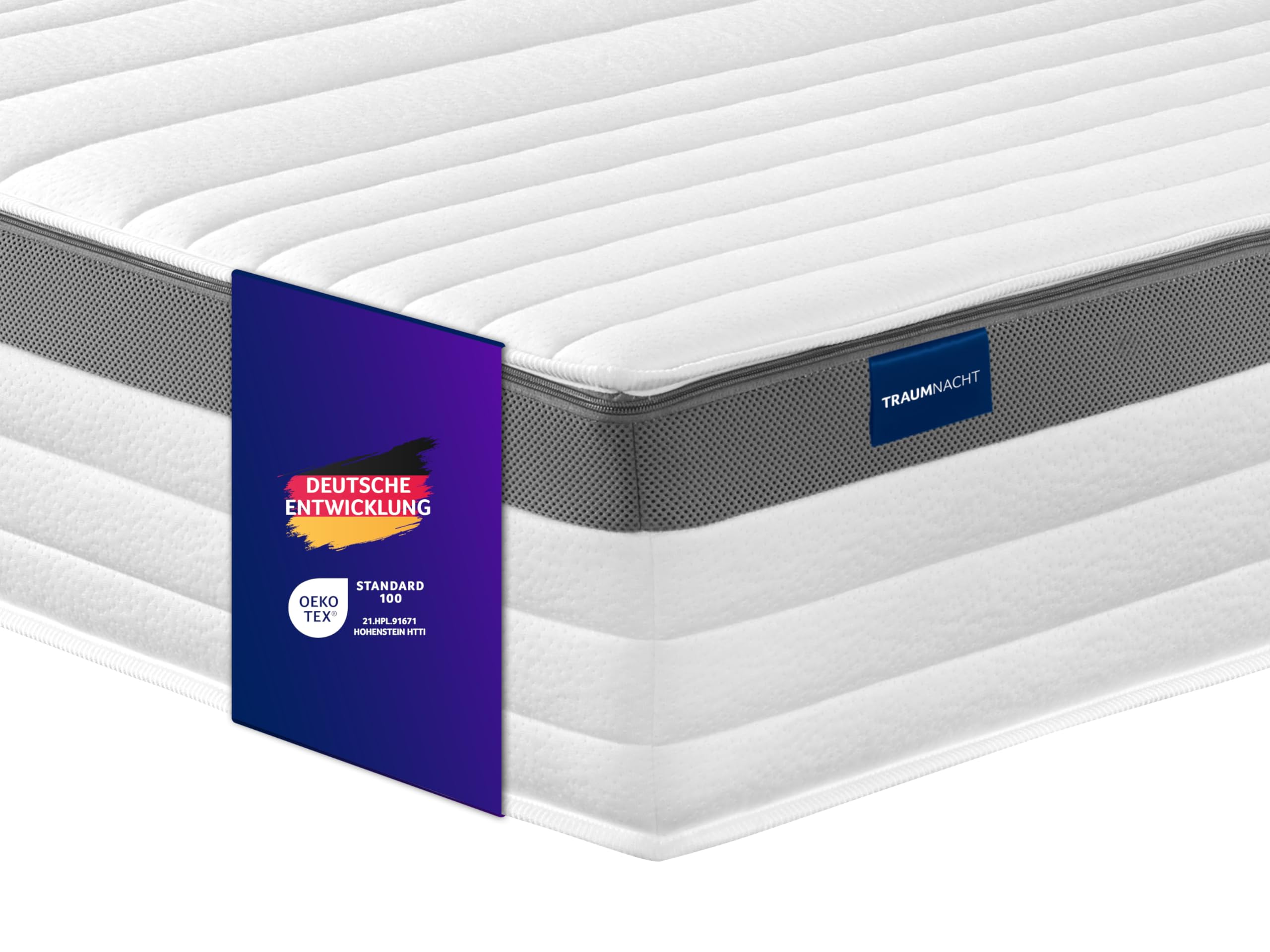 Traumnacht Exklusiv 7-Zonen 1.000er Tonnentaschenfederkernmatratze, Stiftung Warentest Testurteil Gut - Ausgabe 10/2023, 23 cm Premiumhöhe, Öko-Tex zertifiziert, Härtegrad 2 (H2), 80 x 200 cm H2 - weich 80 x 200 cm Angebot bei HelloDeals