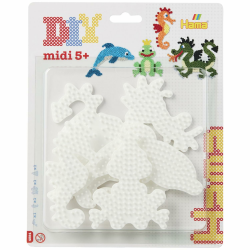 Hama Perlen 4584 Große Stiftplatten 4er Set für Midi Bügelperlen mit Durchmesser 5 mm, Motive Delfin, Drache, Seepferdchen und Kleiner Frosch in weiß, Bastelspaß Large 4 Tiere Angebot bei HelloDeals