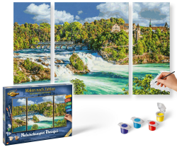 Schipper 609260888 Malen nach Zahlen –Naturschauspiel Rheinfall- Bilder malen für Erwachsene, inklusive Pinsel und Acrylfarben, Triptychon, 50 x 80 cm Angebot bei HelloDeals