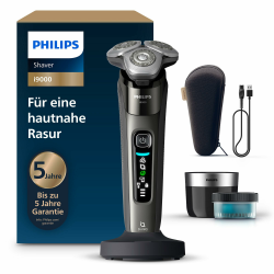 Philips Rasierer i9000, Elektrischer Nass-und Trockenrasierer für Herren mit integriertem Trimmer, dunkelgrau, Reinigungsstaion, Ladestation und Reiseetui (Modell X9002/30) [Neu] i9000, Reiseetui, Ladestation, QCP Angebot bei HelloDeals
