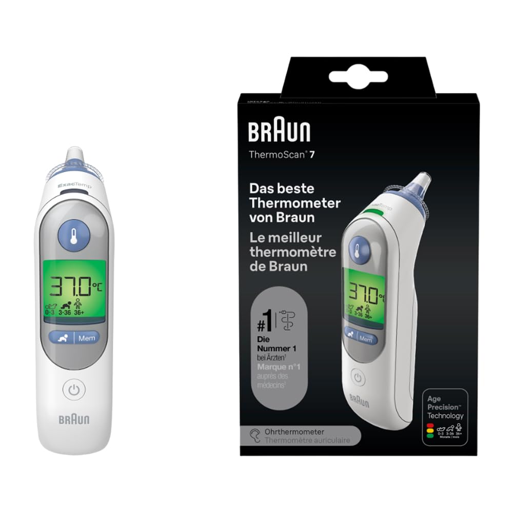 Braun ThermoScan 7 Ohrthermometer BRAIRT6520 | Age Precision Technologie | Farbcodiertes Digitaldisplay | Baby- und kleinkindfreundlich | Die #1 Marke bei Ärzten(1) ThermoScan 7 weiße Angebot bei HelloDeals