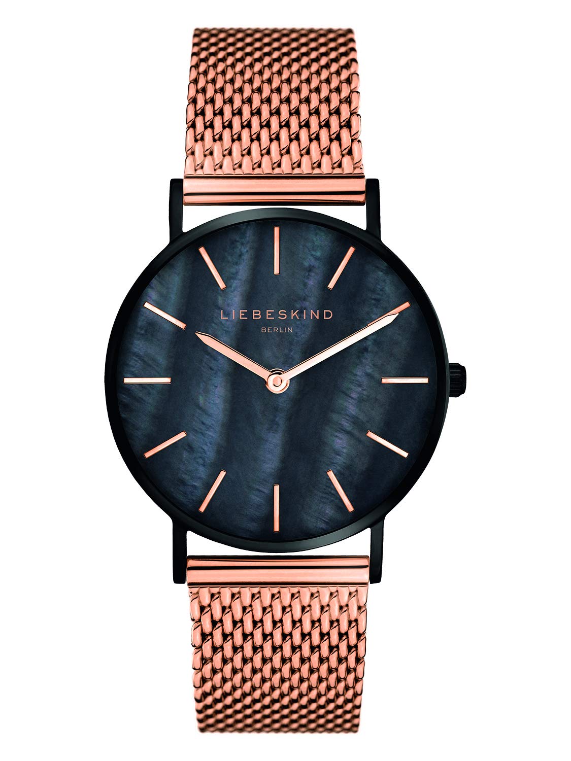Liebeskind Berlin Damenuhr – Runde Quarzuhr 34mm – Mesharmband – 5ATM wasserdicht – Modern & elegant Roségold-Schwarz / Schwarzes Perlmutt Angebot bei HelloDeals
