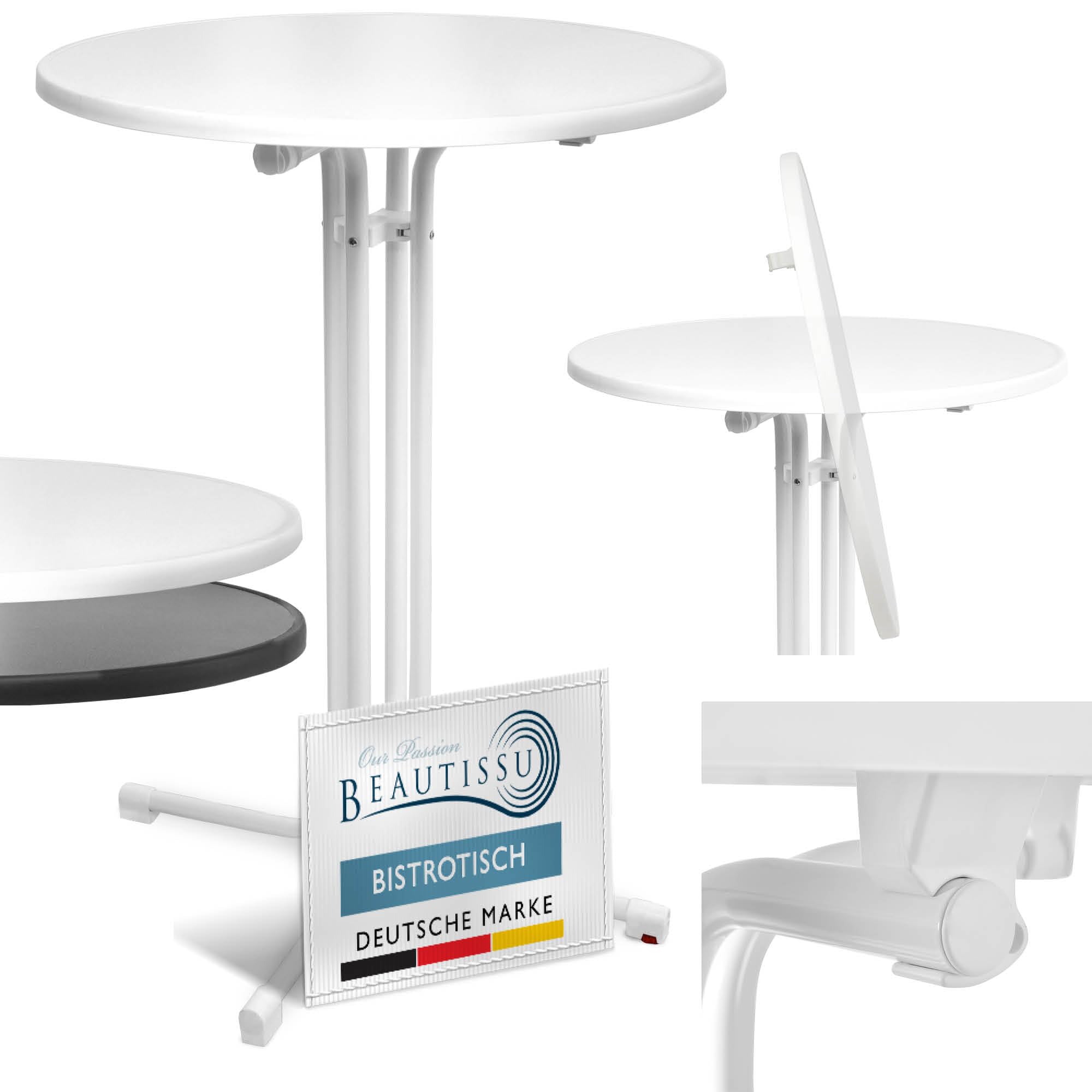 Beautissu Stehtisch klappbar 70 cm Weiß Bellini – Kratzfest Stabil Wetterbeständig – Stehtische Outdoor Bistrotisch Rund leichte Montage Halterung vormontiert – Biertisch Partytisch Klappbar Bartisch Ø 70 cm Weiß Angebot bei HelloDeals