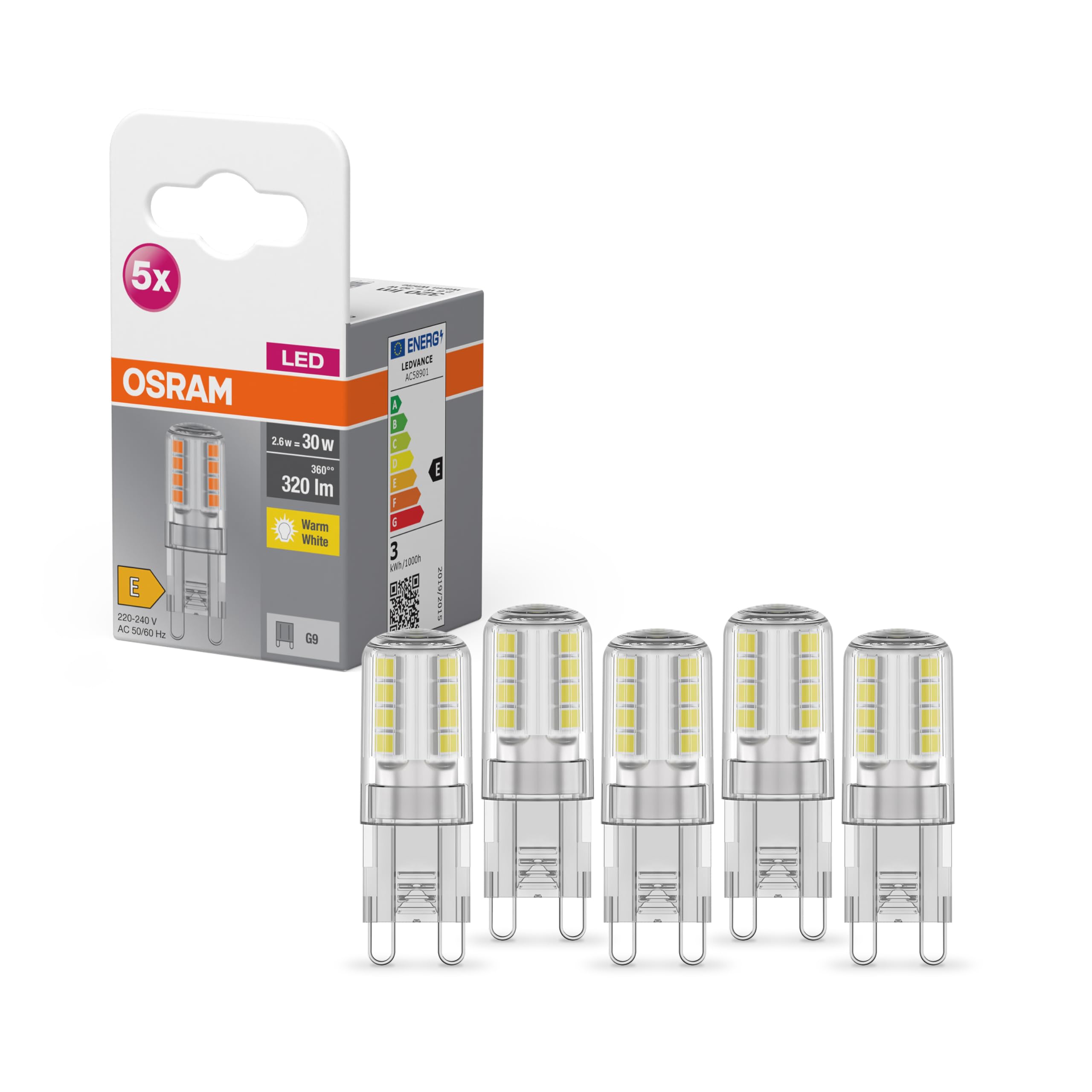 Osram Star PIN LED-Lampe für G9-Sockel, klares Glas,Warmweiß (2700K), 320 Lumen, Ersatz für herkömmliche 30W-Leuchtmittel, nicht dimmbar, 5-er Pack Warmweiß 5 Pack 30W G9 Angebot bei HelloDeals
