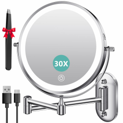 Auxmir Kosmetikspiegel mit Beleuchtung, 1X/30X Wiederaufladbar Schminkspiegel, 3200mAh Rasierspiegel Wandmontage, Dimmbar Vergrößerungsspiegel mit 3 Lichtfarben, 360° Drehbar für Badezimmer Silber-30x Angebot bei HelloDeals
