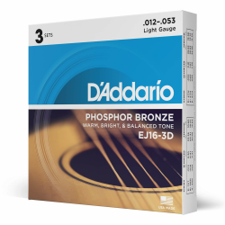 D'Addario EJ16-3D Phosphorbronze-Saiten für Akustikgitarren, Light, 3 Sets 3-Pack Light, 12-53 Angebot bei HelloDeals