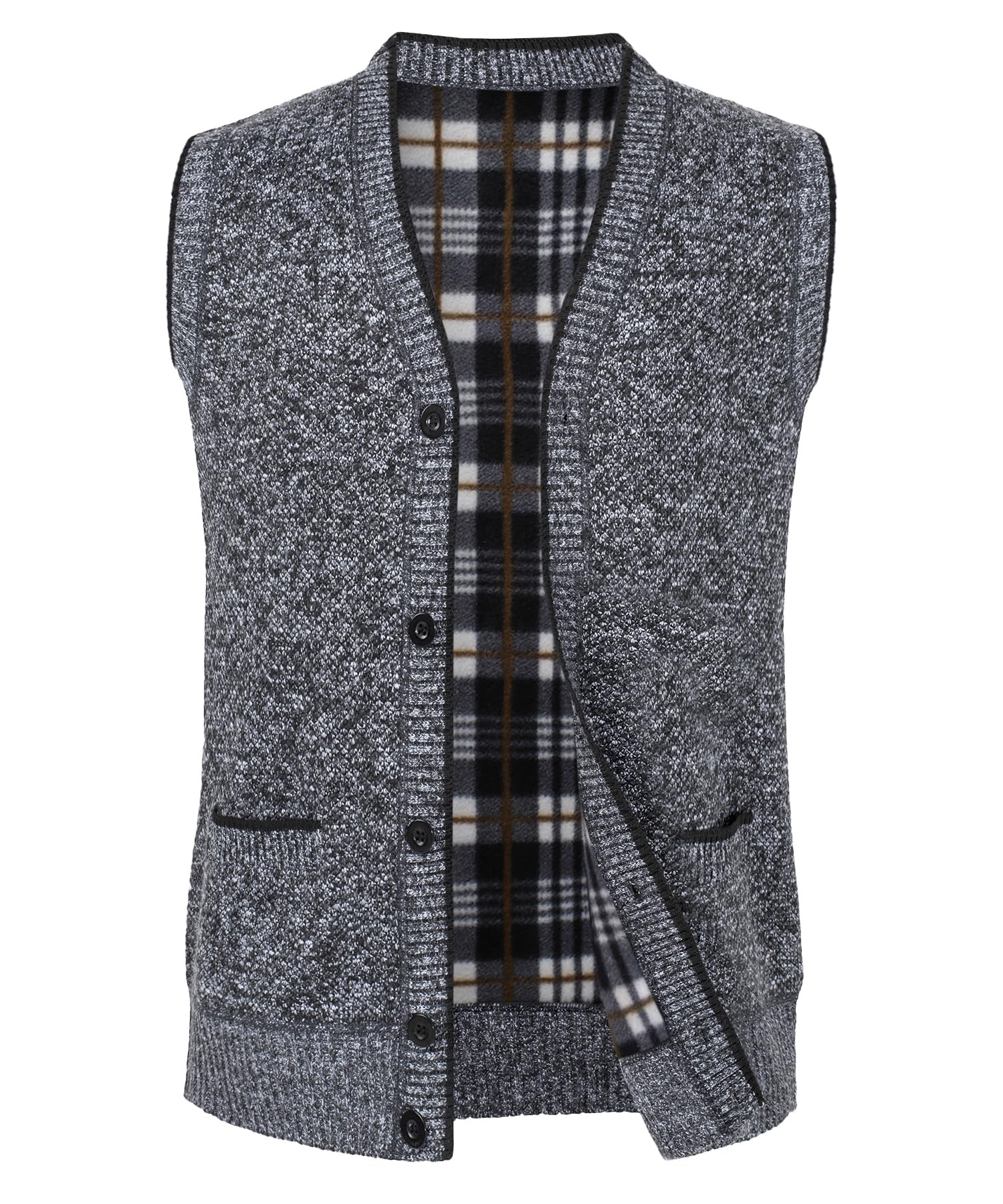 Herren Fleece-Fütterung Ärmellose Strickjacke Pullunder Strickweste mit V-Ausschnitt und Knopfleiste Dicker Gilet Winterweste für Männer M Dunkelgrau Angebot bei HelloDeals