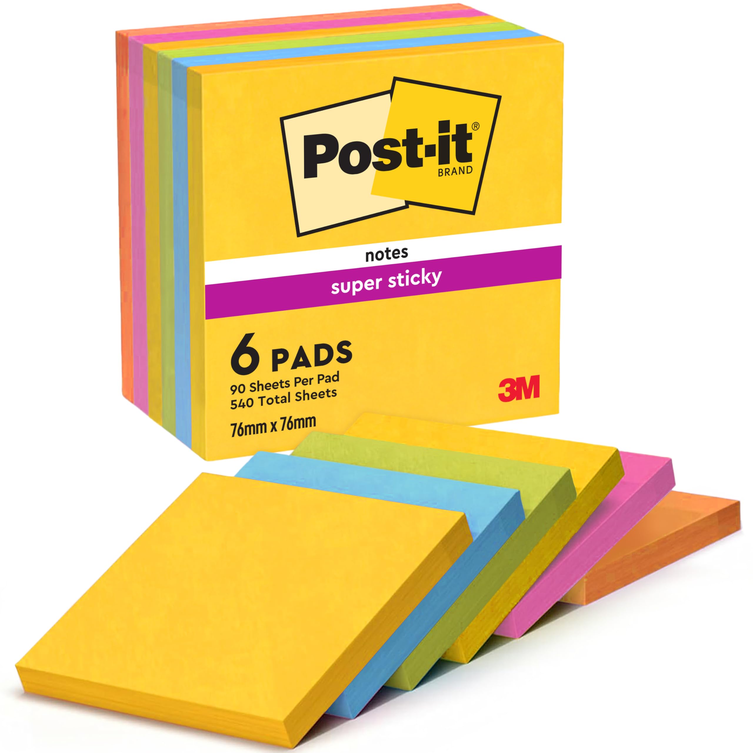 Post-it Super Sticky Notes Carnival Collection, Packung mit 6 Blöcken, 90 Blatt pro Block, 76 x 76 mm, Gelb, Blau, Grün, Pink - Extra-stark klebende Notizzettel für To-Do-Listen und Erinnerungen Karneval 76 x 76 mm Angebot bei HelloDeals
