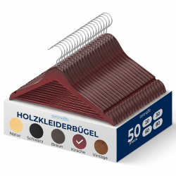 SereneLife Holzkleiderbügel, 50 Stück- Bügel für Kinder & Erwachsene, Robuste & rutschfeste Hangers bis 4.5Kg, 360° drehbarer Haken, Einkerbungen im Schulterbereich, Ideal für Anzüge, Jacken & Mäntel 50 Stück Rot Angebot bei HelloDeals