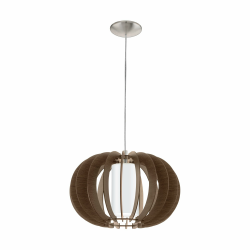 EGLO Pendelleuchte Stellato 3, 1 flammige Hängelampe Vintage, Hängeleuchte aus Stahl, Holz und Glas in Nickel-Matt, Braun, Weiß, Esstischlampe, Wohnzimmerlampe hängend mit E27 Fassung, Ø 40 cm Modern Angebot bei HelloDeals